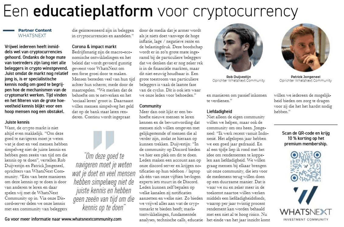 Het Financieele Dagblad artikel over WhatsNext
